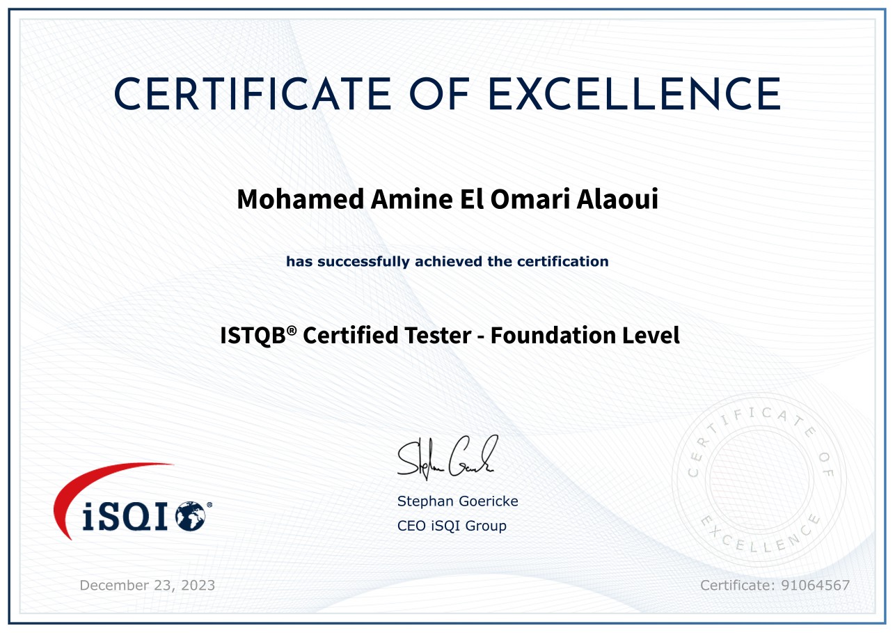 ISTQB CTFL certificate of excellence preview